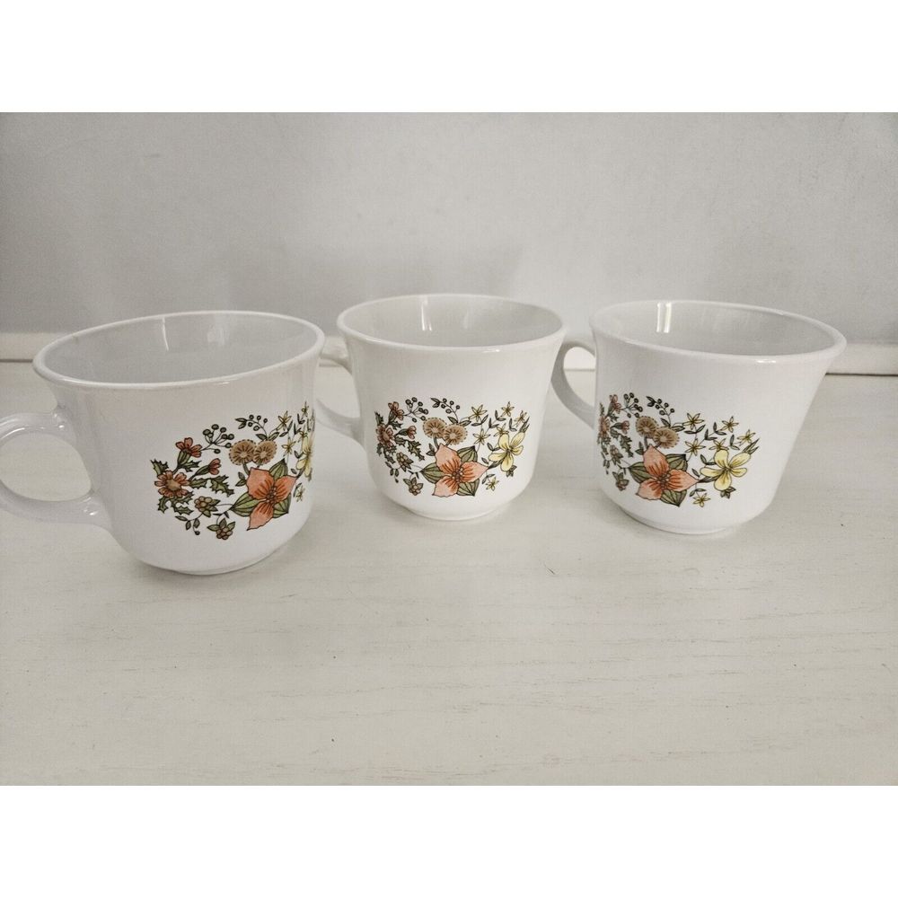 Vintage Corelle Corning Cups Mugs Indian Summer USA Set of 3 Floral Coffee Tea